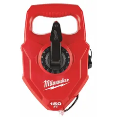 This high-capacity chalk line reel features a 24 oz fill weight and a 100 ft nylon line for marking long, straight reference lines. The red plastic housing includes a turn cap door for easy chalk refill. Suitable for construction layout tasks such as framing, drywall, and flooring.
