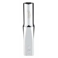 This 6-point deep socket is designed for fastening or loosening nuts and bolts in tight or recessed areas. With a 1/4 in drive size and 1/4 in socket size, it is constructed from chrome and features an anti-roll design to prevent rolling on flat surfaces.