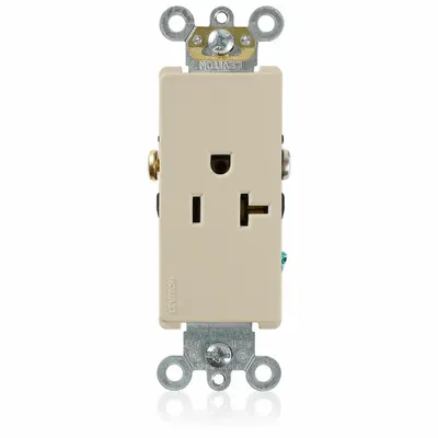LEVITON Receptacle: Single, 5-20, Ivory, 125V AC, 20 A, 2 Pole / 3 Wire (MPN 16351-I) - General Purpose Receptacles