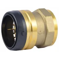This brass push-to-connect tube fitting connects 2 in pipe to 2 in pipe with a Push-to-Connect x FNPT configuration. It enables tool-free installation for water, air, and non-corrosive fluid lines in industrial plumbing systems