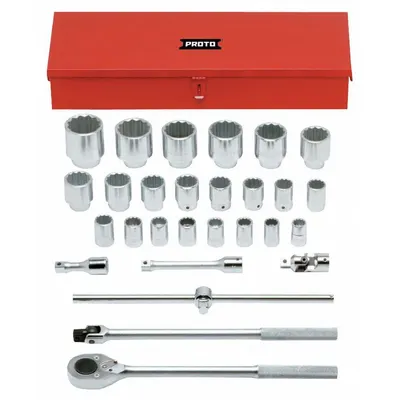 PROTO J55202A 28-Piece 3/4 in Drive Metric Socket Set, 12-Point, 21-60 mm - Metric Socket Sets with Drive Tools