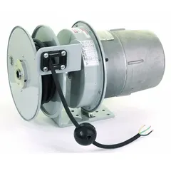 KH INDUSTRIES Extension Cord Reel: 20 ft Cord Lg, 14 AWG, Bare Wire Retractable End, SOOW, 600V AC (MPN RTSD3L-WW-B14E). Key specifications — Voltage: 600V AC; Hazardous Location Rating: Class II, Div 1, Group E, F, G; Brand: KH INDUSTRIES.
