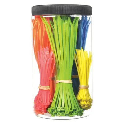 TY-RAP Cable Tie Kit: 500 Pieces, Nylon 6/6, Plastic Pawl Locking, Assorted Colors - Cable Tie Assortment Kits
