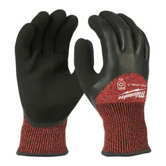 These cut-resistant gloves feature a double-dipped latex palm on 15-gauge nylon for grip and protection. Rated ANSI/ISEA Cut Level A3, they are suitable for material handling, assembly, and maintenance tasks. Sold in a 12-pack, size L (9), in red.