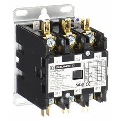 Three-pole, three-phase definite purpose contactor with 3NO main pole contact form. Rated 30 A at 480V AC, with 440/480V AC coil voltage and maximum 600V AC. Quick-disconnect terminals. Used for switching HVACR loads such as compressors, condenser fans, and heating equipment.