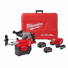 18V DC SDS-Plus rotary hammer with L-shape design, 1 in max capacity, and 2.0 ft-lb impact energy. Operates in hammer-only mode with variable speed up to 4,800 bpm. Kit includes two 6.0 Ah batteries. Suitable for drilling in concrete, masonry, and stone.