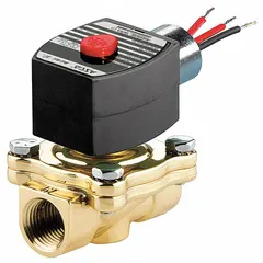 This REDHAT solenoid valve is a 2-way, 2-position normally closed type with a 1-inch pipe size and 110V AC voltage. It features an explosion-proof coil enclosure and a high-flow FKM seal, suitable for on/off control of liquids or gases in industrial environments requiring safety and chemical resistance.
