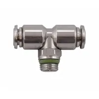 AIGNEP USA Push-Fit Tee Fitting: 8 mm OD x 8 mm OD x 1/8 in OD Size, Stainless Steel, Silver (MPN 60211X-8-1/8)