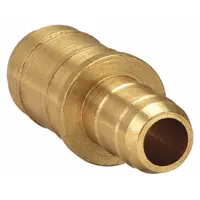 Brass barbed tube fitting with barbed x barbed rigid configuration. Connects tubes with 11/64 in ID and 3/32 in ID sizes. Used in pneumatic or low-pressure fluid systems for secure, leak-resistant joints