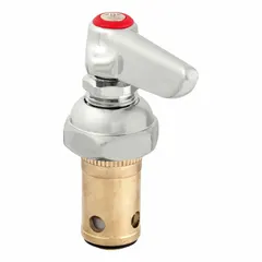 This lever handle is constructed of brass with a chrome finish and includes a cartridge. Designed for use with hot water, it is compatible with T&S Brass faucets. Commonly used in commercial kitchens, laboratories, and industrial wash stations for reliable hot-water control.
