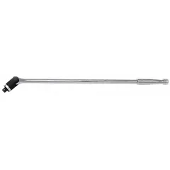 This flex-head breaker bar features a 3/8-inch drive and 15-inch length, constructed from alloy steel with a chrome finish. The smooth grip handle provides comfort during manual loosening or tightening of fasteners. Its flex-head design allows access in confined spaces where a straight bar cannot reach, making it suitable for automotive, machinery, and general maintenance tasks requiring extra leverage.