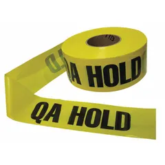 APPROVED VENDOR QA Hold Barricade Tape, 3 in x 1000 ft, Yellow Polyethylene, Black Legend