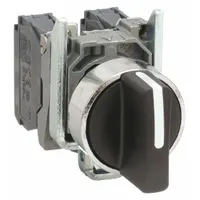 SCHNEIDER Selector Switch: 22 mm Panel Mounting Size, 3 Positions, Short Lever, 2NO, Metallic (MPN XB4BD53)