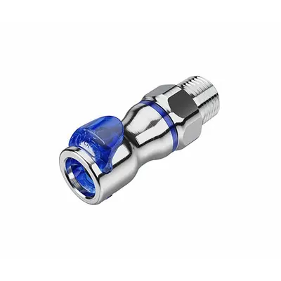 CPC Quick Connection Coupling: Straight, 3/8 in Pipe Size, Cool Blue - Chrome-Plated Brass Quick-Disconnect Tube Fittings
