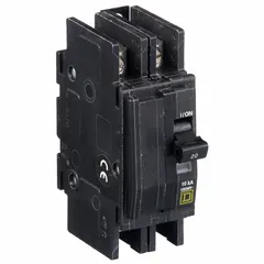 The SQUARE D QOU220 is a 20 A, 2-pole miniature circuit breaker from the QOU Series, rated for 120/240V AC with a maximum interrupting rating of 10kA at 120/240V AC. It is designed for single-phase applications and is suitable for use with heating equipment. This unit-mount breaker provides overcurrent protection in branch circuits.