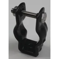 This screw-on conduit and cable hanger is designed for securing 2 1/2 in trade size conduit in electrical installations. Constructed from steel with a black PVC-coated finish, it provides corrosion resistance for use in industrial environments. The hanger is mounted by screwing onto a threaded rod or similar support
