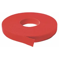 Continuous back-to-back hook-and-loop roll in red, 3/4 in wide and 37 1/2 ft long. Can be cut to custom lengths for bundling, organizing, and securing cables, hoses, or tools.