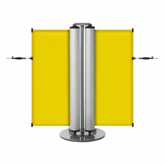 Retractable belt barrier system with a 40-inch post height and a 13 1/2 ft yellow belt featuring a round flat profile, no pattern, and no message. Includes one gray post and hardware for setup. Used for managing pedestrian flow, cordoning off areas, or guiding queues in industrial and public environments.