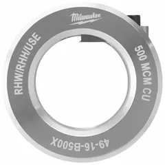 Copper stripping bushing for use with MILWAUKEE tools 2435-20 and 2935-20. Accepts conductors up to 500 MCM, rated for RHW/RHH/USE wire types. Used to prepare cable ends for termination in electrical installations.