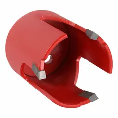 Wood-cutting hole cutter with 2-1/8 in diameter, 3 teeth, and 5/8"-18 thread. Maximum cutting depth of 2-1/8 in. Designed for cutting clean holes in wood for electrical, plumbing, or carpentry applications.