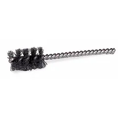 This carbon steel brush is designed for cleaning blind holes, tubes, and bores where access is limited. It removes debris, burrs, and surface contaminants from carbon steel surfaces. The single-stem configuration allows for effective cleaning in confined spaces.