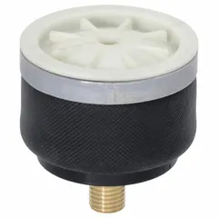 Natural rubber sleeve type air actuator with compressed height 3.22 in, extended height 7.52 in, rated for 120 psi. Delivers 3.90 kN at 7 bar with center attachment. Used for vibration isolation, actuation, and load lifting in industrial machinery.