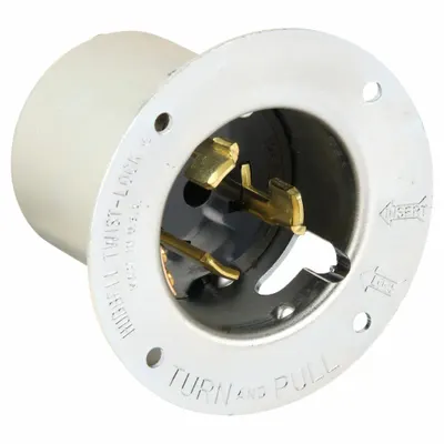 HUBBELL Locking Inlet: Non-NEMA, Silver, 125/250V AC, 50 A, 3 Pole - General Purpose Inlets