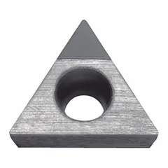 This KYOCERA triangle (T) indexable turning insert is made of polycrystalline diamond (PCD) grade material. It is designed for turning, facing, and profiling operations on non-ferrous materials such as aluminum, copper, and composites. The PCD grade provides high hardness and wear resistance for extended tool life and fine surface finishes.