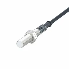 Shielded cylindrical inductive proximity sensor with a 2-wire, non-terminated cable. Operates on 20-250V AC supply voltage with normally open (NO) output. Used for non-contact detection of metallic objects in industrial automation, such as position sensing, part detection, and machine control in manufacturing and material handling environments.