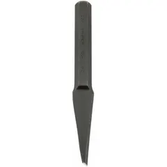 Steel cape chisel with a 1/2 in blade width and 8 in overall length. Features a plain grip and is ASME-compliant. Used for cutting keyways, slots, and grooves in metal, enabling precise material removal in confined areas.