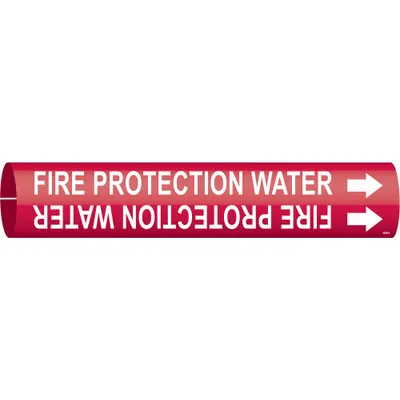 BRADY Pipe Marker: Fire Protection Water, Red, White, Fits 3/4 to 1 3/8 in Pipe O.D. - Fire Protection Water Snap-On Pipe Markers