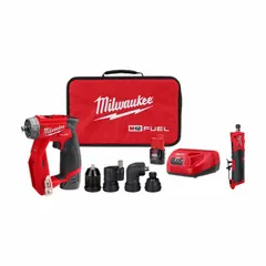 This M12™ kit includes a die grinder and a drill, both powered by a 12 V DC battery system. The die grinder is suited for light-duty grinding and surface preparation, while the drill handles drilling and driving tasks. The included battery provides a ready-to-use solution for metalworking, automotive repair, and general maintenance in confined spaces.