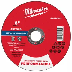 General-purpose cut-off wheel for carbon and stainless steel. Type 1 wheel with 6-inch diameter, 0.045-inch thickness, and 7/8-inch arbor. Aluminum oxide abrasive in 46 grit for efficient cutting in metal fabrication and maintenance tasks.
