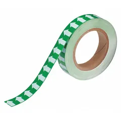 This vinyl pipe marker banding tape features a green background with white legend text and directional flow arrows. It is non-reflective, supplied in a 1-inch width by 90-foot roll (1,080 inches total length). Used for identifying pipe contents and indicating flow direction in industrial piping systems.