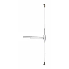 Concealed vertical rod exit device with Touchbar style and lever outside trim. Chrome finish. Designed for doors up to 3 ft wide. Concealed rods integrate into door edge for clean appearance. Used on commercial doors requiring code-compliant egress.