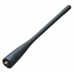 This UHF whip antenna is designed for use with Kenwood NX-P1000 portable radios. It operates across the 440 MHz to 490 MHz frequency band and measures 5 3/4 inches in overall length. The antenna is black and is commonly employed in two-way communication systems for industrial environments such as manufacturing, logistics, and field operations.