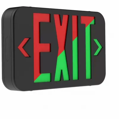COMPASS Lighted Exit Sign: Emergency Battery Backup, LED, Black, Red/Green, 1 or 2 Faces - Plastic Lighted Exit Signs