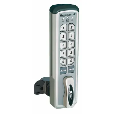 COMPX REGULATOR Electronic Keyless Lock: Brushed Nickel, Deadlatch, 1 1/2 in Body Ht - Electronic Keypad Cabinet & Locker Locks