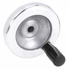 This solid hand wheel features a revolving handle for manual control applications such as valve actuation, machine adjustment, and positioning tasks. Constructed from aluminum with a zinc-plated finish, it has a 160 mm diameter and a 5/8 in bore.
