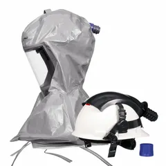 Full hood PAPR system headgear with integrated hard hat and inner shroud. Universal size for use with powered air-purifying respirators. Suitable for healthcare and pharmaceutical environments requiring respiratory protection.