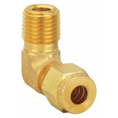 PARKER Compression Fitting Elbow: 1/4 in OD x 1/8 in Pipe Size, Compression x MNPT - Double-Ferrule Brass Compression Fittings