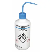 APPROVED VENDOR Wash Bottle: 1 L, Bleach/Sodium Hypochlorite, Blue, Narrow, Std Spout Spout, White