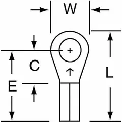 Non-insulated ring terminal with butted barrel and seam construction. Accommodates 22 AWG to 18 AWG wire and fits #6 studs. Rated for 600 V. Suitable for power distribution, control circuits, and general electrical connections where a secure, bare terminal is required.