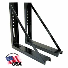 Steel mounting bracket for securing underbody truck boxes to service vehicles or work trucks. Measures 27 inches in length and 18 inches in overall height. Black finish. Includes mounting brackets. Compatible with truck boxes.