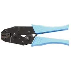 Manual pliers-style crimper for attaching insulated terminals to electrical wires. Accommodates wire gauges from 20 AWG to 10 AWG. Suitable for use in electrical panel assembly, industrial maintenance, and field service applications.