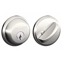 This SCHLAGE deadbolt is a standard cylindrical lock with a conventional core cylinder and C keyway. It features a bright nickel-plated, clear-coated finish and is designed for doors up to 1-3/8 in thick. Suitable for interior or protected exterior doors where ADA compliance is not required