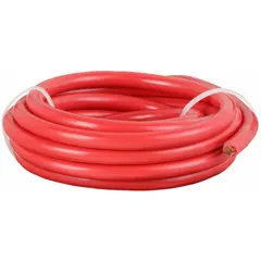 Red 4-gauge cut-to-length jumper cable with a 120-inch length and 60 A maximum current rating. Suitable for temporary high-current connections in automotive, marine, and industrial battery systems.