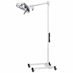 This floor-stand medical light delivers 80,000 lux illumination at 1 meter with a 4500K color temperature and 95 CRI. It operates on 100 to 240V AC and consumes 30 W. Suitable for clinical examinations and minor procedures requiring high-fidelity, shadow-free lighting.