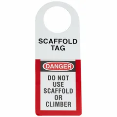 Tag: 4 1/2 in Wd, 12 in Ht, Black/Red/White, Rectangle, Plastic, Indoor/Outdoor, 0.06 in Tag Thick (MPN 48111). Key specifications — Material: Plastic.