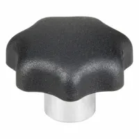 This 7-arm knob features a plastic body with a steel threaded insert, size #10-32, and a thread length of 8.5 mm. The 25 mm diameter and multi-arm design provide a secure grip for manual adjustment and clamping in jigs, fixtures, and workholding applications